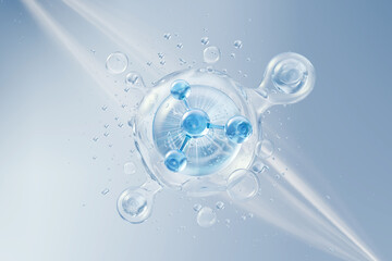 Wall Mural - cosmetic moisturizer water molecule, Cosmetic Essence, Liquid bubble, 3d rendering