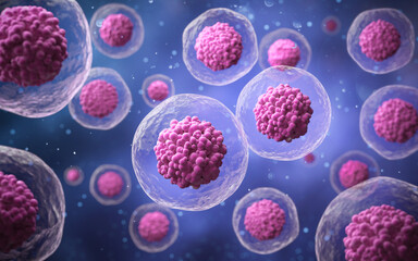 Wall Mural - 3d rendering of human cell or embryonic stem cell microscope background.
