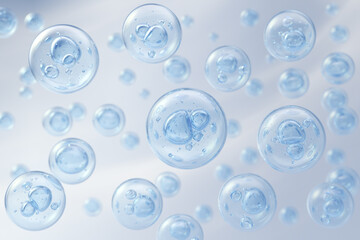 Wall Mural - blue bubble cosmetic moisturizer water, serum oil, 3d rendering.