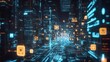 © KYR - A futuristic city with glowing icons representing business ideas and innovation.
