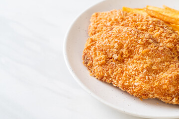 Canvas Print - fried chicken breast fillet steak with french fries