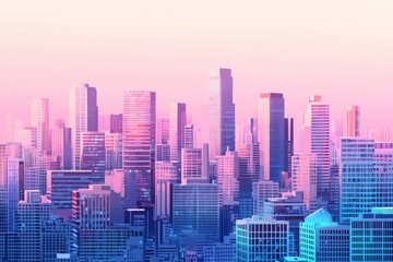  a big city with skyscrapers constraint on top of a single tile, minimalistic style, simple colors, 