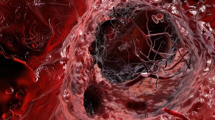 Intricate Vascular Thrombus Formation: Detailed Depiction of Clotting Process and Blood Vessel Obstruction. Medical Illustration for Health Education.