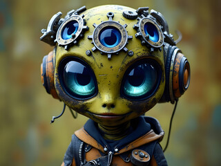 Futuristic Alien Robot Big Eyes Headphones on 