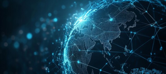 abstract digital background with glowing network connections and a global map, symbolizing technolog