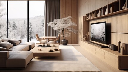 Poster - Modern interior japandi style design living room