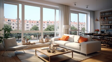 Poster - modern light apartment with big windows interior design