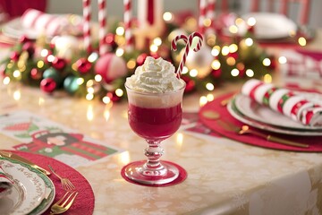 christmas drink in glass and on a table