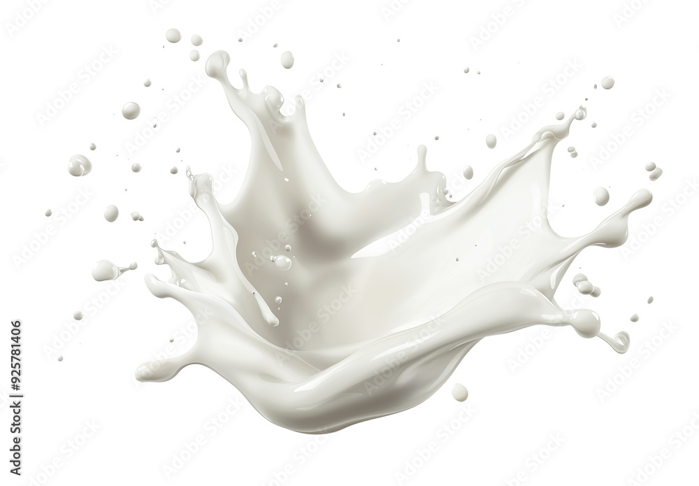 Dynamic milk splash with creamy texture and droplets in pure white ...