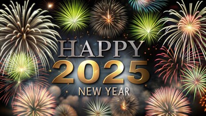 Poster -  fire work background text happy new year 2025