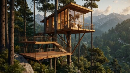 Wall Mural - modern treehouse in the mountains