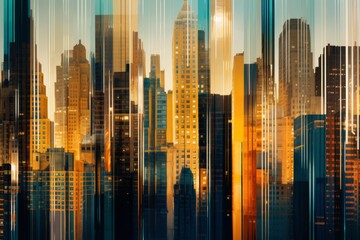 Wall Mural - Striped Metropolis New York's Light Violet and Gold Skyline