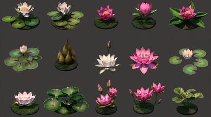 Wall Mural - set of lotus flowers