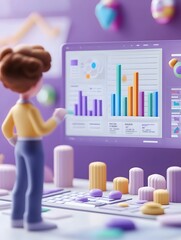 Wall Mural - data visualization dashboard with 3d rendered charts and graphs for corporate business analytics and
