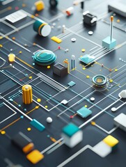 Wall Mural - intricate technological circuit with geometric patterns and vibrant colors
