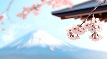 Wall Mural - Stunning Cherry Blossom Branch with Mountain and Sky Background