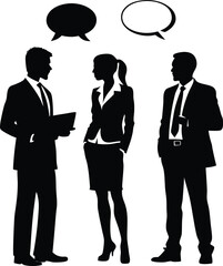 businessmen and businesswoman talking  with dialog box illustration