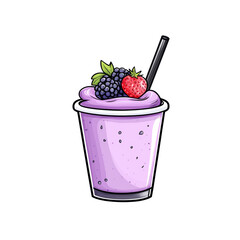 Wall Mural - Delicious Blackberry and Strawberry Smoothie in a Plastic Cup with a Straw