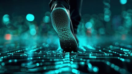 Wall Mural - a conceptual image of digital footprints and data trails, symbolizing the forensic investigation pro