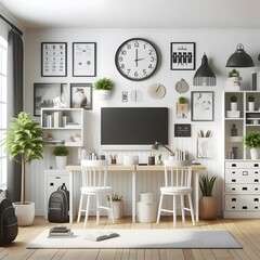 Modern Home Office Interior Design with Minimalist Decor and Two Workstations