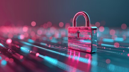 A conceptual image depicting digital security and data privacy, with a padlock overlaying binary code and a shield symbolizing protection against cyber threats.