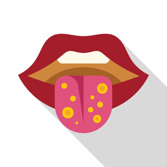 Poster - Red lips are parted, revealing a pink tongue covered in yellow spots, indicating a possible illness