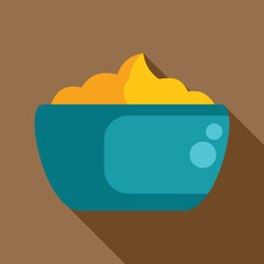 Wall Mural - Blue bowl overflowing with a delicious yellow cheese dip, in flat design style