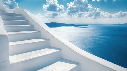 Canvas Print - santorinis iconic white stairs ascending to azure sky mediterranean paradise