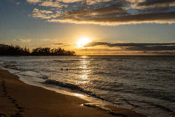 Sunset at Hawaii Polo Oceanfront Trail Rides, Mokuleia, Honolulu, Oahu Hawaii.