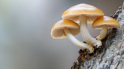 Wall Mural - a close-up of fungi growing on a tree trunk, showing the energy recycling process in nature, isolate