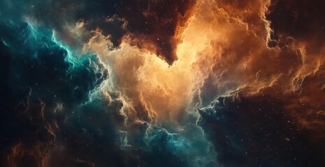 Wall Mural - a vibrant dynamic space scene with swirling colorful clouds and stars alongside different particles 