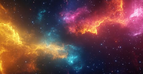 Wall Mural - a vibrant dynamic space scene with swirling colorful clouds and stars alongside different particles 