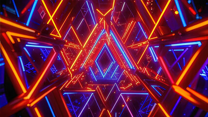 Wall Mural - Abstract techno music background with neon triangles, background for modern creative design