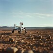 © Elena L - A solitary rover journeying across a vast, rocky terrain beneath a soft, blue sky, symbolizing exploration and the unknown.