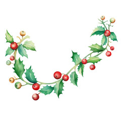 Festive Christmas holly garland with red and green berries, perfect for holiday decorations and greetings.