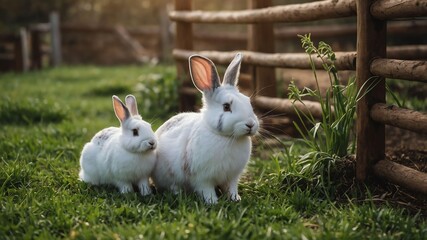 Wall Mural - stock photography rabbits in a beautiful farm