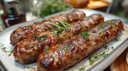 Andouillette in a white plate, in a luxurious shop