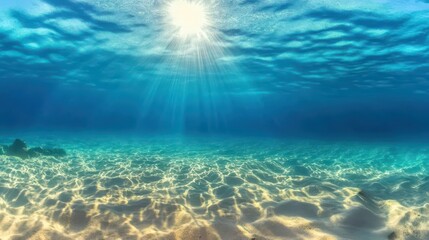 serene underwater seascape sunlit sandy bottom azure waters panoramic view