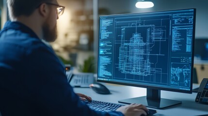 Engineer Working on CAD Software in Office