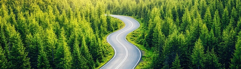 Sticker - Winding Road Through a Lush Forest.