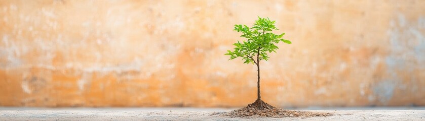 Canvas Print - Small Tree Growing Against a Wall.