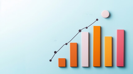 Canvas Print - Growth Chart with Colorful Blocks and Line Graph on a Blue Background.