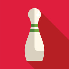 Poster - Single white bowling pin with two green stripes is standing on a red background