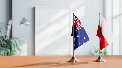 Wall Mural - FLAGS OF AUSTRALIA AND POLAND  ON TABLE