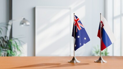 Poster - FLAGS OF AUSTRALIA AND SLOVAKIA  ON TABLE