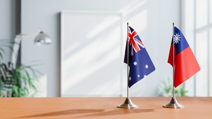 Wall Mural - FLAGS OF AUSTRALIA AND TAIWAN  ON TABLE