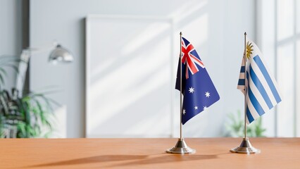 Wall Mural - FLAGS OF AUSTRALIA AND URUGUAY  ON TABLE