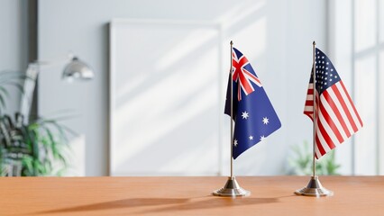 Poster - FLAGS OF AUSTRALIA AND USA  ON TABLE