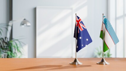 Poster - FLAGS OF AUSTRALIA AND UZBEKISTAN  ON TABLE