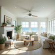 © GrayAza - Cozy Beachfront Living Room with Ocean View and Natural Decor